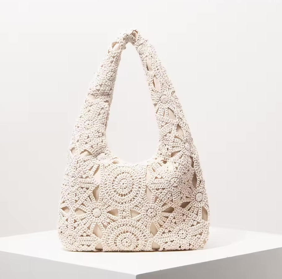 Hamptons Crochet Shoulder Bag- White