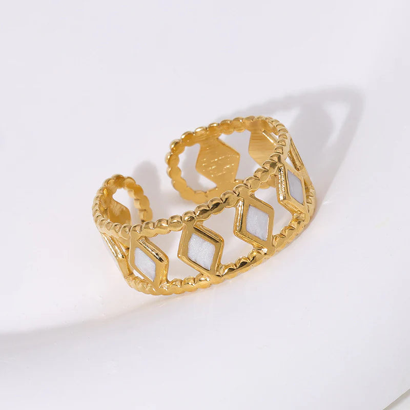 Geometric Diamonds Ring- White
